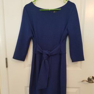 New York & Company Blue Stretch Sash Tie Three Quarter 3/4 Sleeve Dress